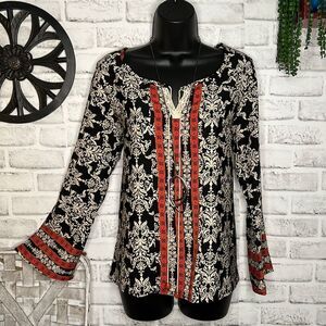 Pronto USA Boho Hippie Flared Sleeves Blouse Top Shirt Size Small